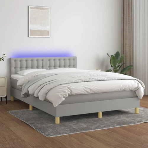 Κρεβάτι Boxspring με Στρώμα & LED Αν.Γκρι 140x190εκ. Υφασμάτινο Γκρι 3134029