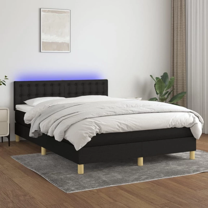 Κρεβάτι Boxspring με Στρώμα & LED Μαύρο 140x200 εκ. Υφασμάτινο Μαύρο 3134039