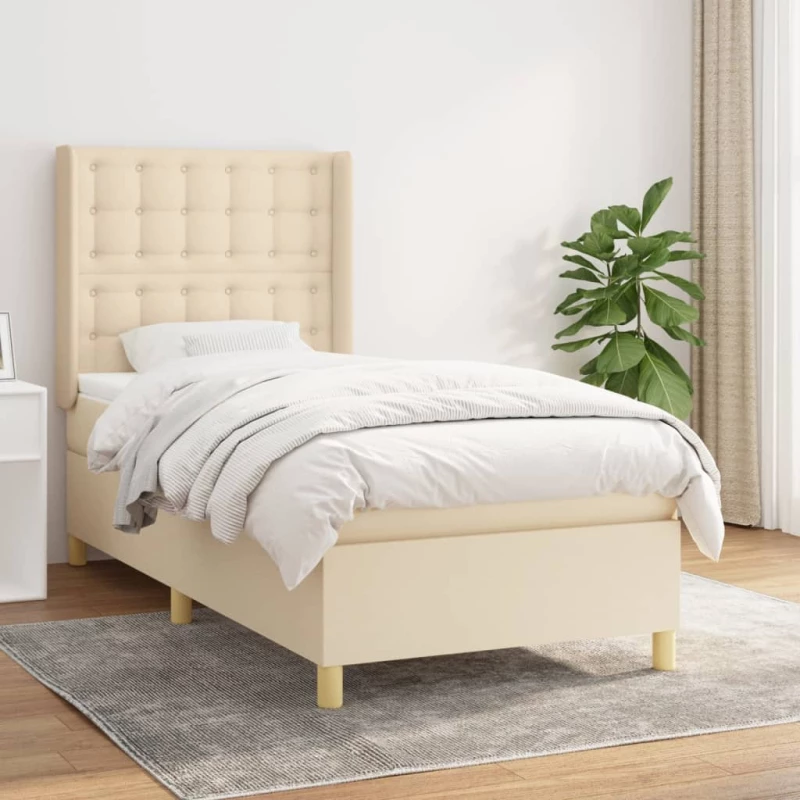 Κρεβάτι Boxspring με Στρώμα Κρεμ 100 x 200 εκ. Υφασμάτινο Κρεμ 3132294