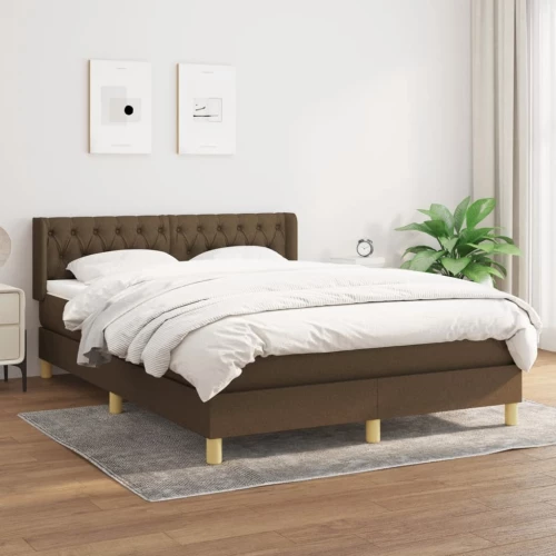 Κρεβάτι Boxspring με Στρώμα Σκούρο Καφέ 140x190 εκ. Υφασμάτινο Καφέ 3130508