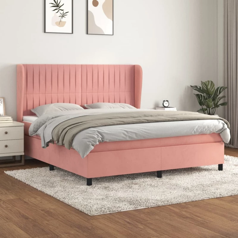 Κρεβάτι Boxspring με Στρώμα Ροζ 160x200 εκ. Βελούδινο Ροζ 3129344