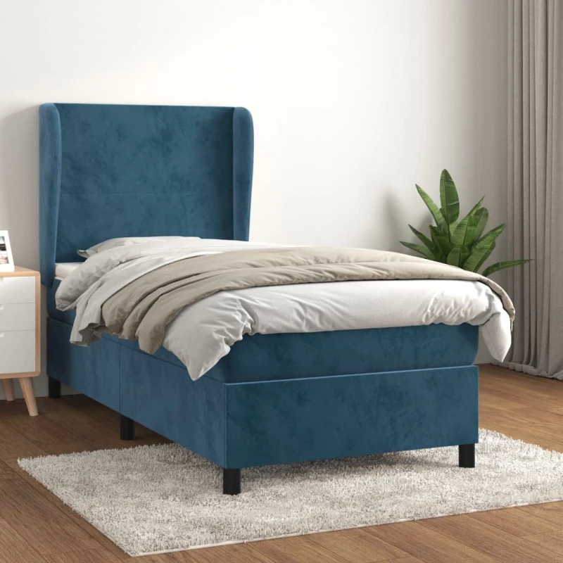 Κρεβάτι Boxspring με Στρώμα Σκούρο Μπλε 90x200 εκ. Βελούδινο Μπλε 3129073