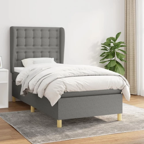 Κρεβάτι Boxspring με Στρώμα Σκούρο Γκρι 90x190 εκ. Υφασμάτινο Γκρι 3128806
