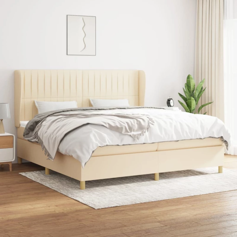 Κρεβάτι Boxspring με Στρώμα Κρεμ 200x200 εκ. Υφασμάτινο Κρεμ 3128714