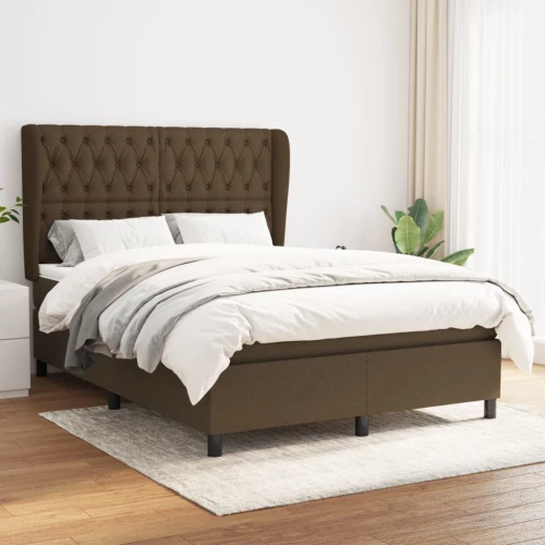Κρεβάτι Boxspring με Στρώμα Σκούρο Καφέ 140x190 εκ. Υφασμάτινο Καφέ 3128200