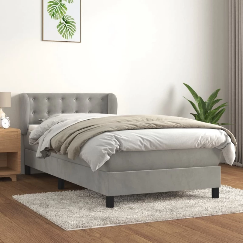Κρεβάτι Boxspring με Στρώμα Ανοιχτό Γκρι 90x200 εκ. Βελούδινο Γκρι 3127709