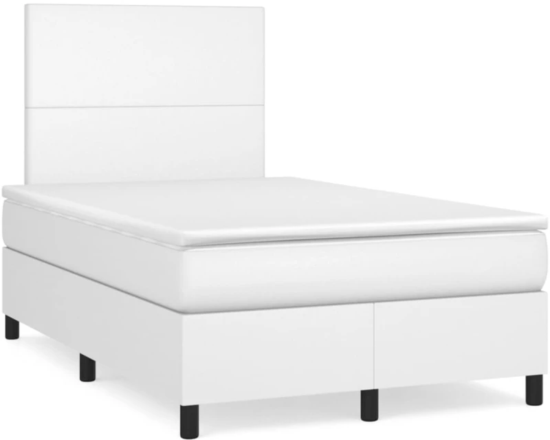 Κρεβάτι Boxspring με Στρώμα & LED Λευκό 120x190 εκ. Συνθ. Δέρμα Λευκό 3270282