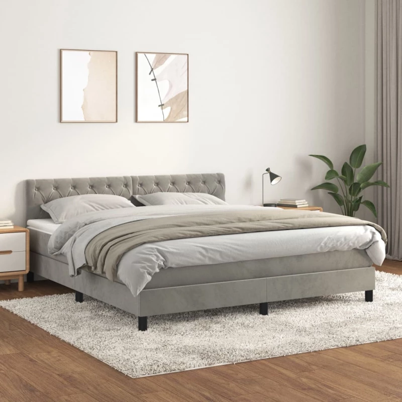 Κρεβάτι Boxspring με Στρώμα Ανοιχτό Γκρι 160x200 εκ. Βελούδινο Γκρι 3141491