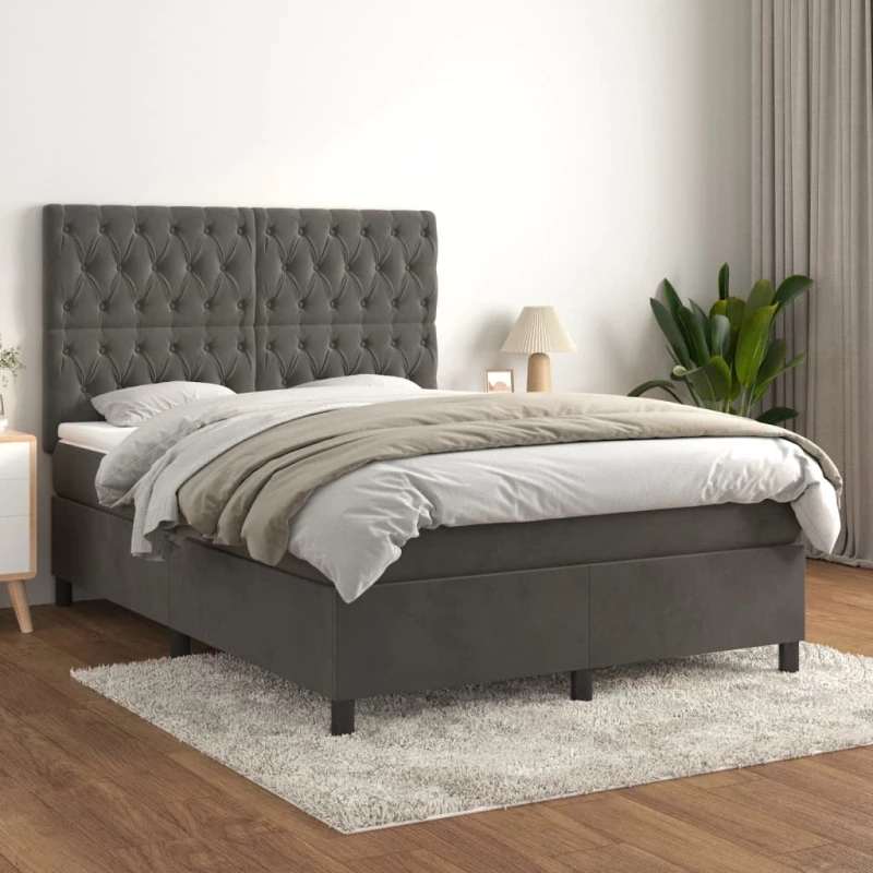 Κρεβάτι Boxspring με Στρώμα Σκούρο Γκρι 140x200 εκ. Βελούδινο Γκρι 3143206