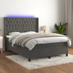 Κρεβάτι Boxspring με Στρώμα & LED Σκ. Γκρι 140x200εκ. Βελούδινο Γκρι 3139746