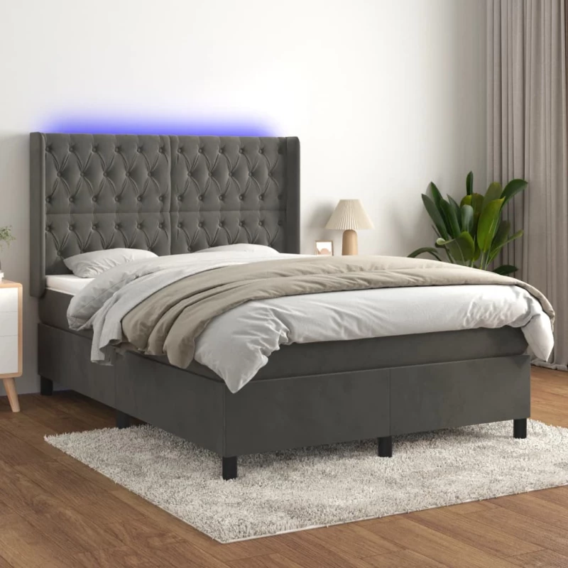 Κρεβάτι Boxspring με Στρώμα & LED Σκ. Γκρι 140x200εκ. Βελούδινο Γκρι 3139746
