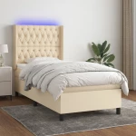 Κρεβάτι Boxspring με Στρώμα & LED Κρεμ 80x200 εκ. Υφασμάτινο Κρεμ 3138514