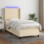 Κρεβάτι Boxspring με Στρώμα & LED Κρεμ 80x200 εκ. Υφασμάτινο Κρεμ 3138354