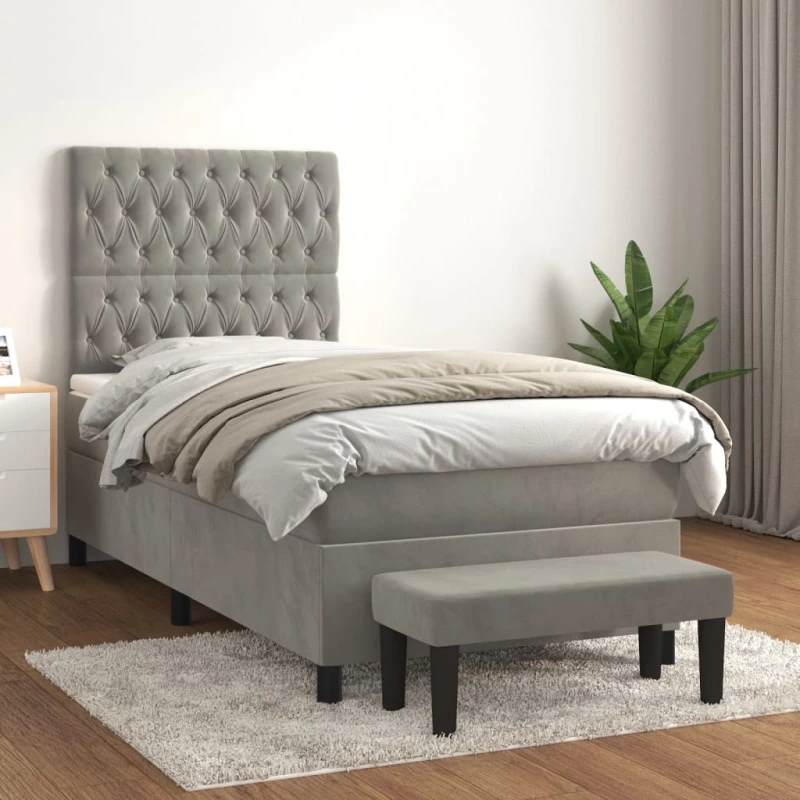 Κρεβάτι Boxspring με Στρώμα Ανοιχτό Γκρι 90x200 εκ. Βελούδινο Γκρι 3138001