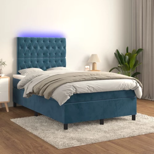 Κρεβάτι Boxspring με Στρώμα & LED Σκ. Μπλε 120x200εκ. Βελούδινο Μπλε 3136297