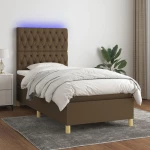 Κρεβάτι Boxspring με Στρώμα & LED Σκ.Καφέ 80x200 εκ. Υφασμάτινο Καφέ 3135632