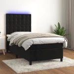 Κρεβάτι Boxspring με Στρώμα & LED Μαύρο 90x190 εκ. Βελούδινο Μαύρο 3136337