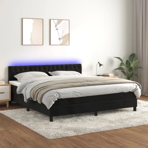 Κρεβάτι Boxspring με Στρώμα & LED Μαύρο 180x200 εκ. Βελούδινο Μαύρο 3134599