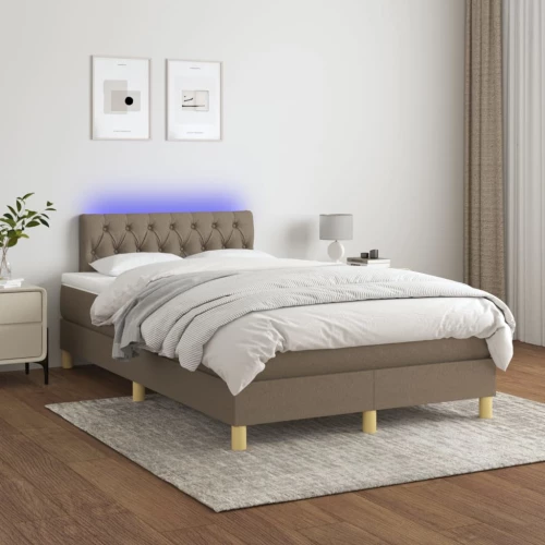 Κρεβάτι Boxspring με Στρώμα & LED Taupe 120x200 εκ. Υφασμάτινο μπεζ-γκρι 3133945