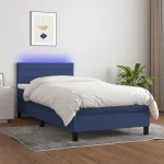 Κρεβάτι Boxspring με Στρώμα & LED Μπλε 90x190 εκ. Υφασμάτινο Μπλε 3133203