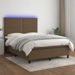 Κρεβάτι Boxspring με Στρώμα & LED Σκ.Καφέ 140x190εκ. Υφασμάτινο Καφέ 3134792
