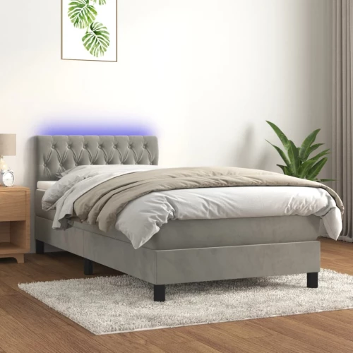 Κρεβάτι Boxspring με Στρώμα & LED Αν.Γκρι 90x200 εκ. Βελούδινο Γκρι 3134561