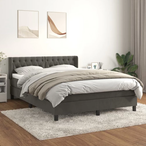 Κρεβάτι Boxspring με Στρώμα Σκούρο Γκρι 140x190 εκ. Βελούδινο 3131136