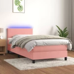 Κρεβάτι Boxspring με Στρώμα & LED Ροζ 90x190 εκ. Βελούδινο Ροζ 3134260