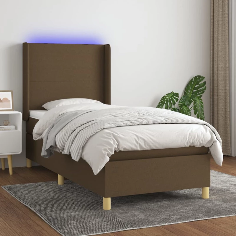 Κρεβάτι Boxspring με Στρώμα & LED Σκ.Καφέ 80x200 εκ. Υφασμάτινο Καφέ 3138672