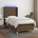 Κρεβάτι Boxspring με Στρώμα & LED Σκ.Καφέ 80x200 εκ. Υφασμάτινο Καφέ 3138672