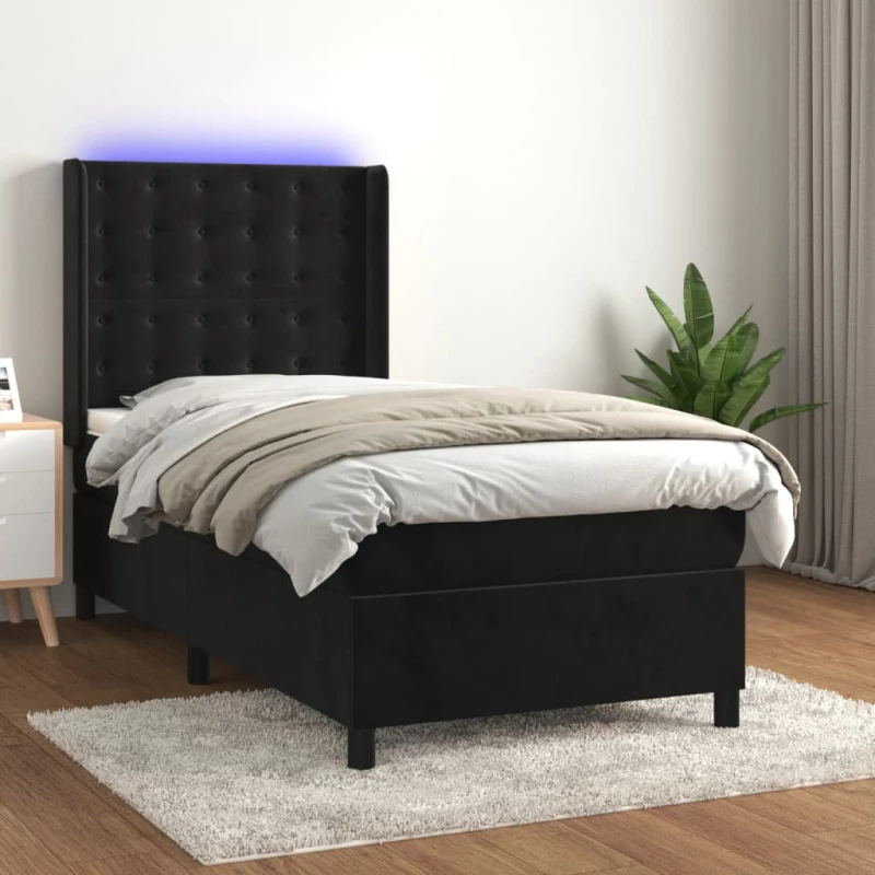 Κρεβάτι Boxspring με Στρώμα & LED Μαύρο 80x200 εκ. Βελούδινο Μαύρο 3139771