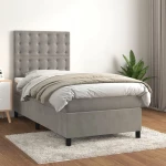Κρεβάτι Boxspring με Στρώμα Ανοιχτό Γκρι 90x200 εκ. Βελούδινο Γκρι 3143241