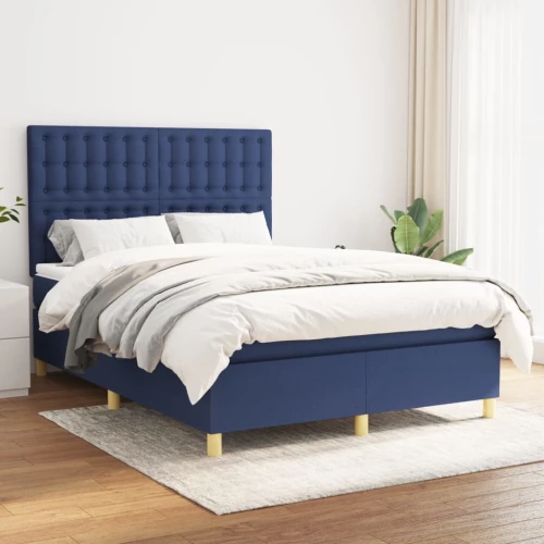 Κρεβάτι Boxspring με Στρώμα Μπλε 140x200 εκ. Υφασμάτινο Μπλε 3142663
