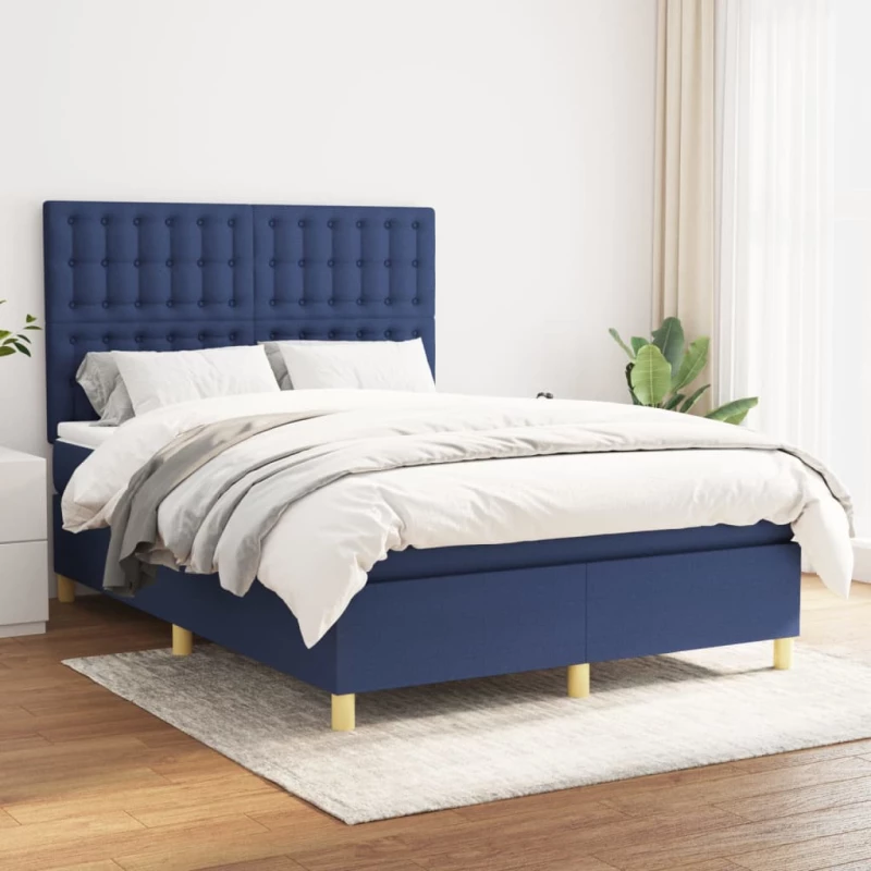 Κρεβάτι Boxspring με Στρώμα Μπλε 140x200 εκ. Υφασμάτινο Μπλε 3142663