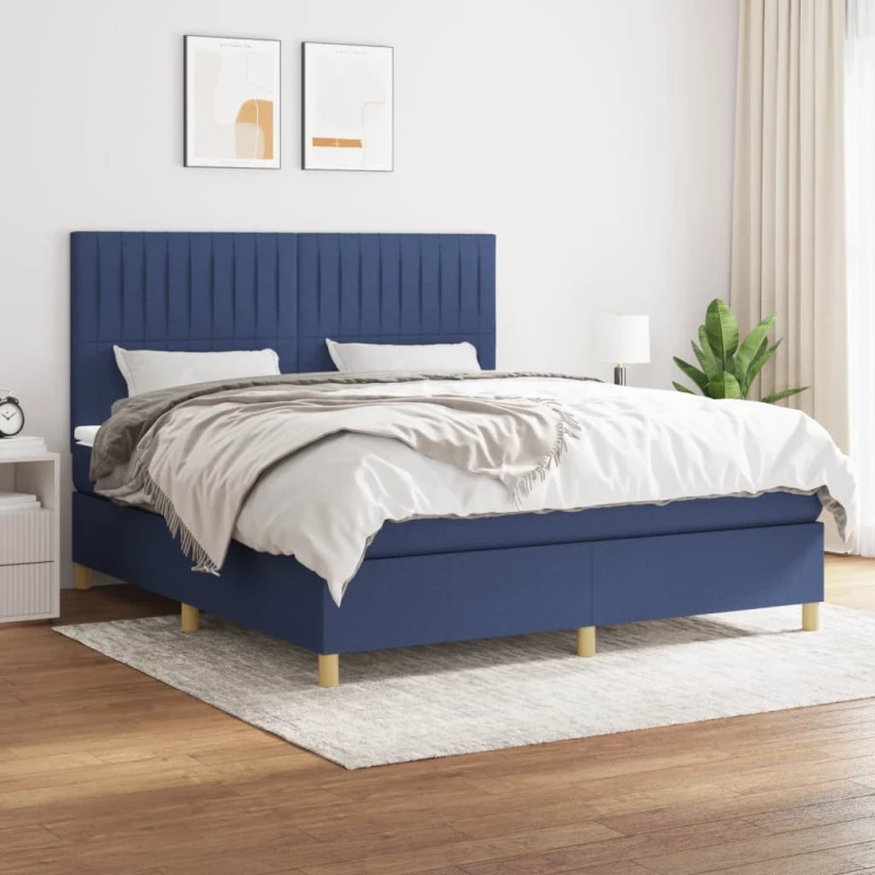 Κρεβάτι Boxspring με Στρώμα Μπλε 180x200 εκ. Υφασμάτινο Μπλε 3142519