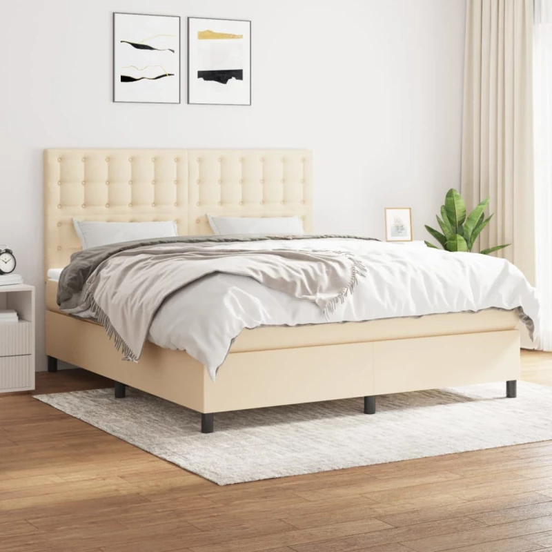 Κρεβάτι Boxspring με Στρώμα Κρεμ 160x200 εκ. Υφασμάτινο Κρεμ 3142110