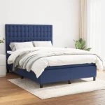 Κρεβάτι Boxspring με Στρώμα Μπλε 140x190 εκ. Υφασμάτινο Μπλε 3142095