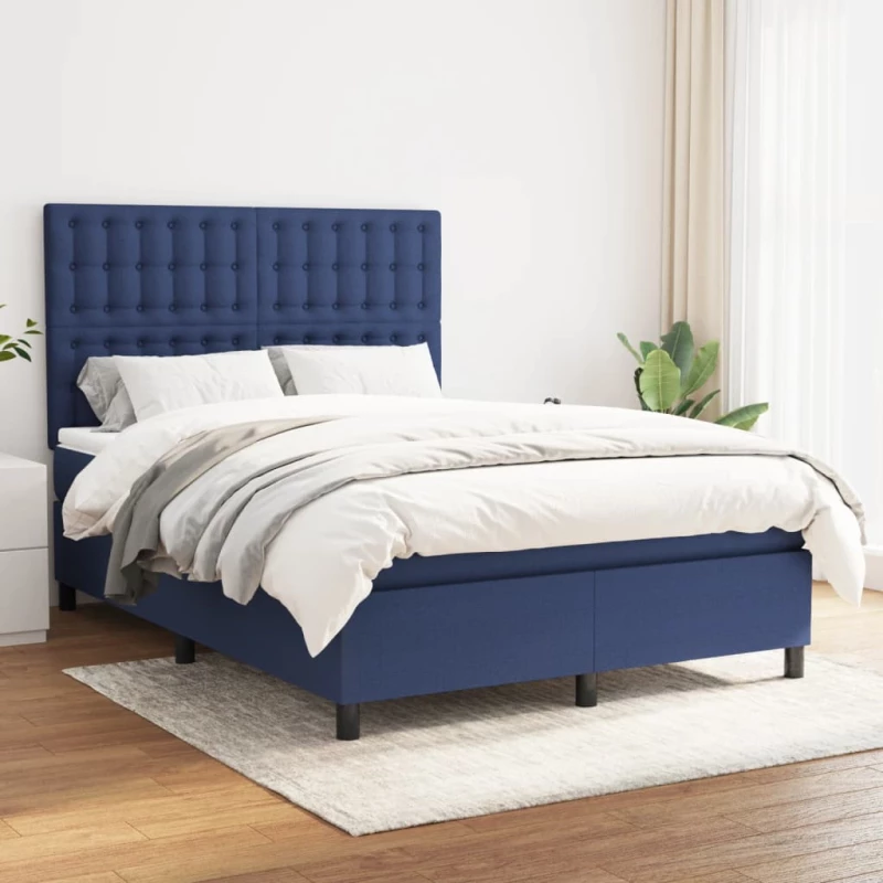 Κρεβάτι Boxspring με Στρώμα Μπλε 140x190 εκ. Υφασμάτινο Μπλε 3142095