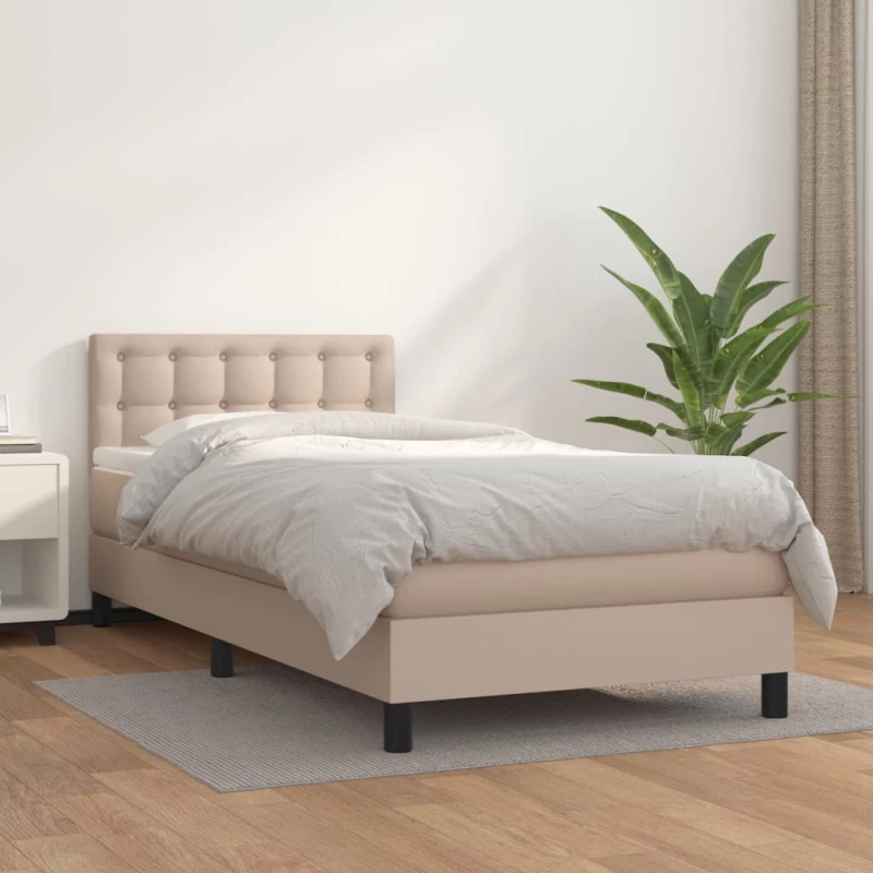 Κρεβάτι Boxspring με Στρώμα Καπουτσίνο 90x200εκ.από Συνθ. Δέρμα Καφέ 3141106