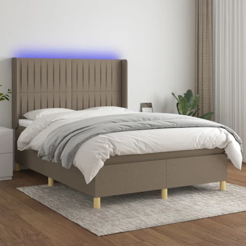 Κρεβάτι Boxspring με Στρώμα & LED Taupe 140x190 εκ. Υφασμάτινο μπεζ-γκρι 3139033