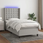Κρεβάτι Boxspring με Στρώμα & LED Αν.Γκρι 80x200 εκ. Υφασμάτινο Γκρι 3138589