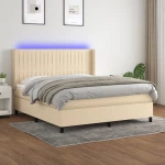 Κρεβάτι Boxspring με Στρώμα & LED Κρεμ 160x200 εκ. Υφασμάτινο Κρεμ 3138490