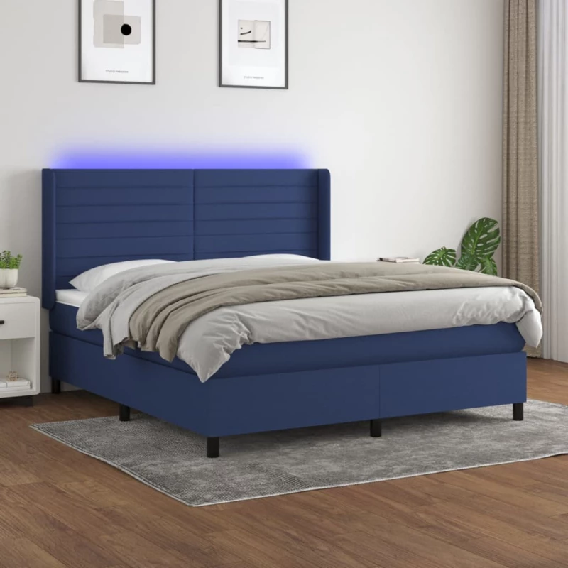 Κρεβάτι Boxspring με Στρώμα & LED Μπλε 180x200 εκ. Υφασμάτινο Μπλε 3138419