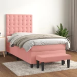 Κρεβάτι Boxspring με Στρώμα Ροζ 100x200 εκ. Βελούδινο Ροζ 3138072