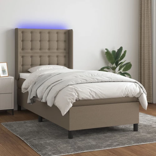Κρεβάτι Boxspring με Στρώμα & LED Taupe 100x200 εκ. Υφασμάτινο μπεζ-γκρι 3138617