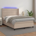 Κρεβάτι Boxspring Στρώμα&LED Καπουτσίνο 140x190 εκ. Συνθ. Δέρμα Καφέ 3139384