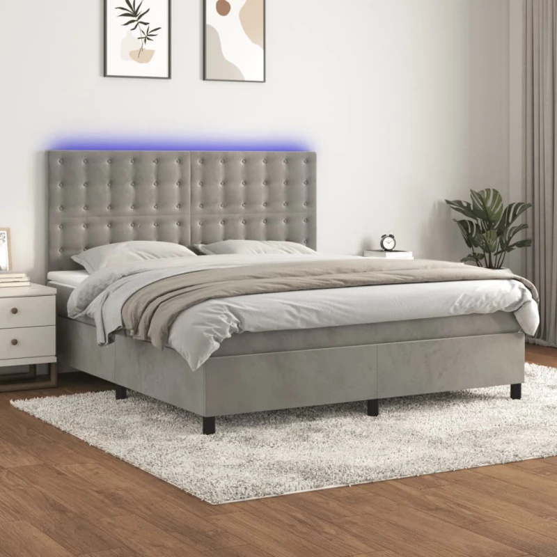 Κρεβάτι Boxspring με Στρώμα & LED Αν.Γκρι 180x200 εκ. Βελούδινο Γκρι 3136377
