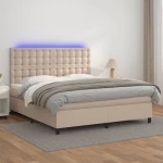 Κρεβάτι Boxspring Στρώμα&LED Καπουτσίνο 180x200 εκ. Συνθ. Δέρμα Καφέ 3135962