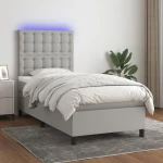 Κρεβάτι Boxspring με Στρώμα & LED Αν.Γκρι 80x200 εκ. Υφασμάτινο Γκρι 3135149