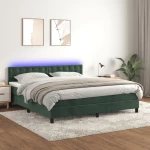 Κρεβάτι Boxspring με Στρώμα & LED Σκ. Πράσινο 160x200εκ Βελούδο Πράσινο 3134654